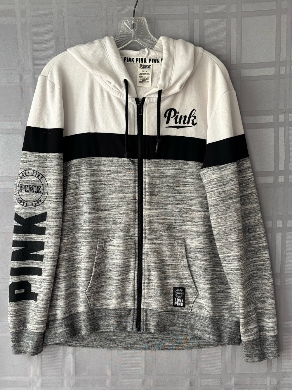 Victoria's Secret PINK White, Black & Heather Gray Zip Hoodie